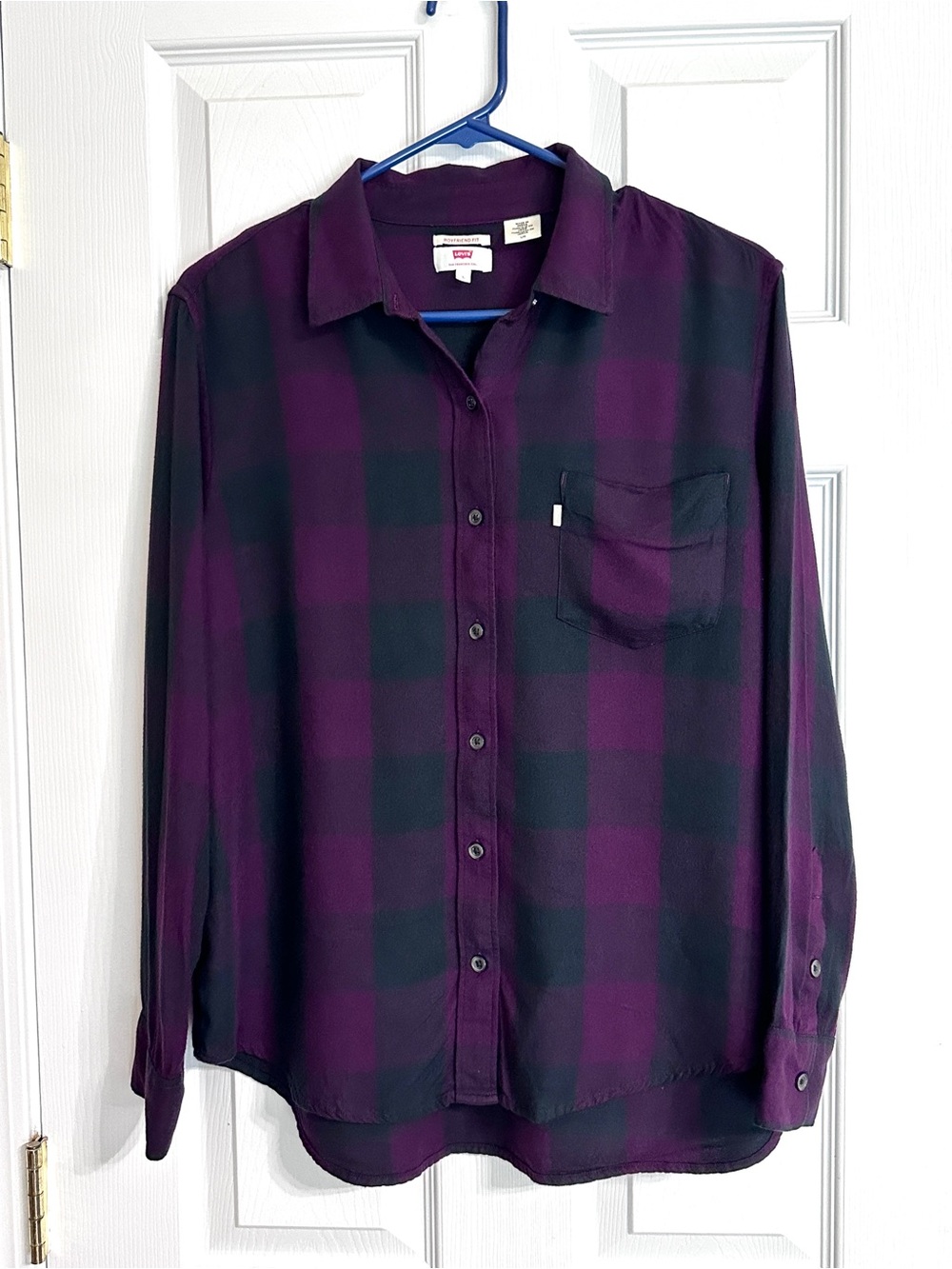 Levi's Women’s Purple and Black Plaid Boyfriend Fit Button-Down Shirt